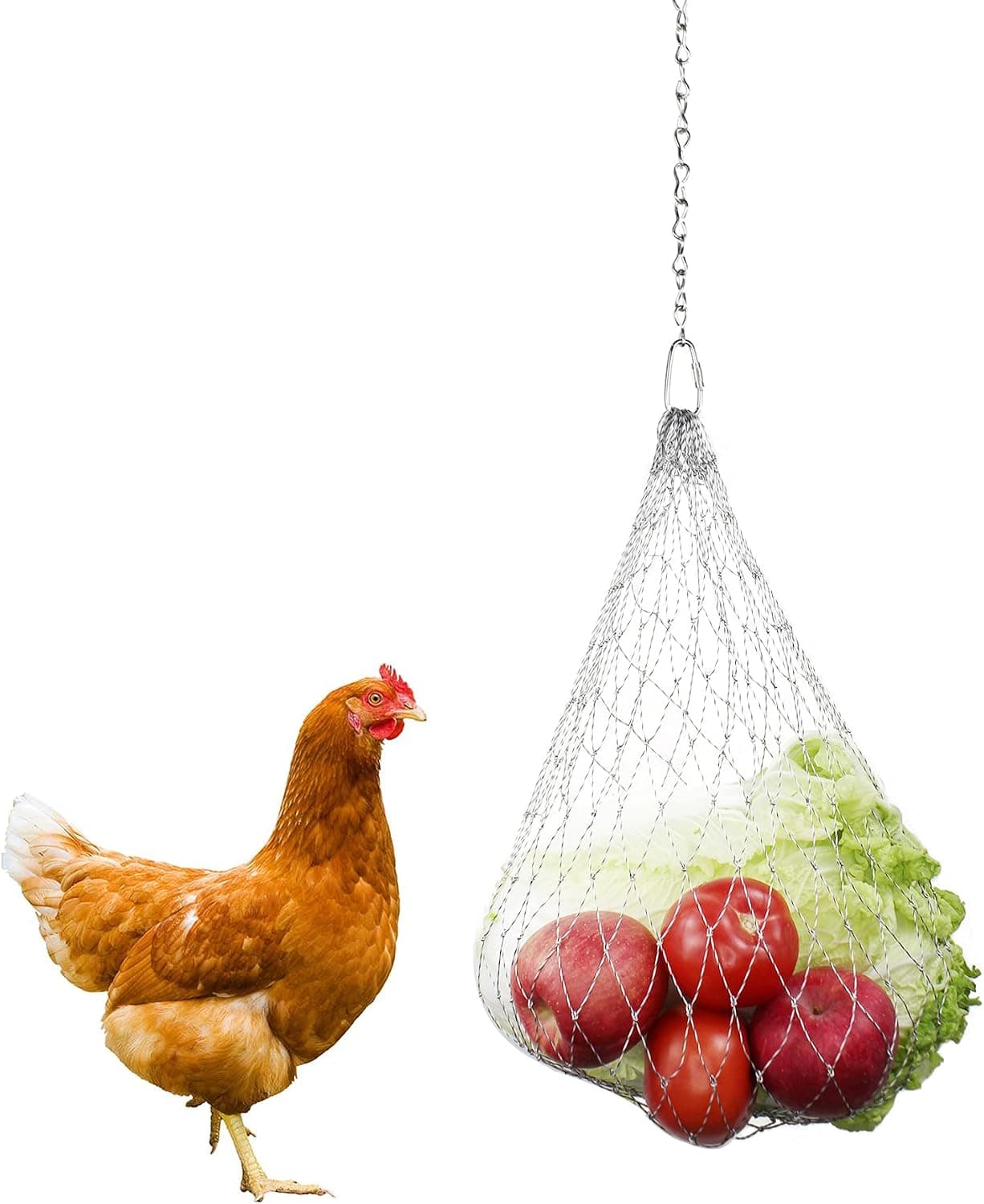 Upgraded Extended Hanging Feeder, Chicken Vegetable String Bag Poultry Fruit Holder Cabbage Treat Feeder (2 Pack)